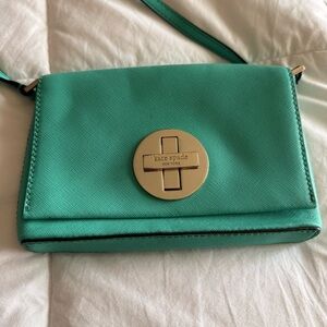 Kate Spade New York Teal Saffiano Leather Crossbody Wallet Clutch